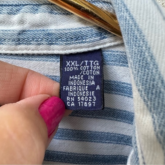 Vintage GAP Blue White Stripe Cotton Button Down Shirt Point Collar 90s XXL - Picture 4 of 8